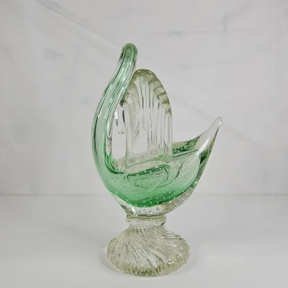 Vintage Murano Art Glass Swan Bird Clear and Green Italy Very Rare Pieces